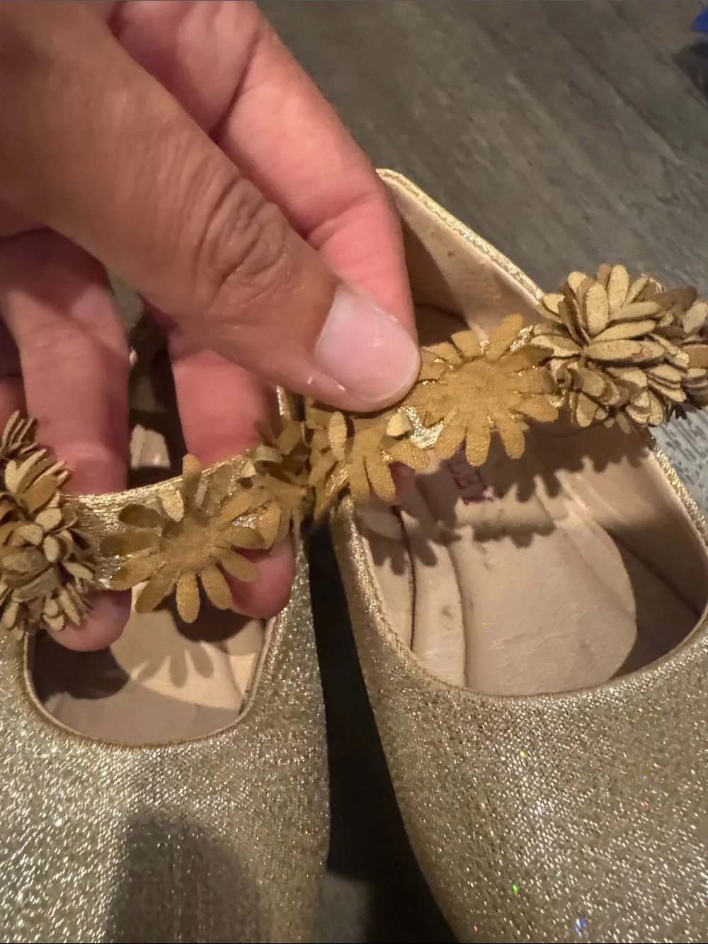 Laura Ashley Gold Glitter Flower Mary Jane Kids Shoes